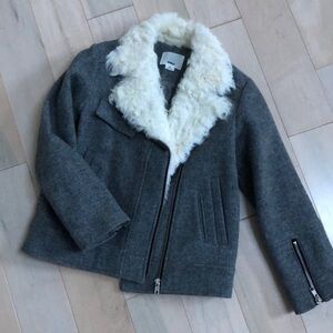 DINUI girls lamb shearling collar wool coat jacket